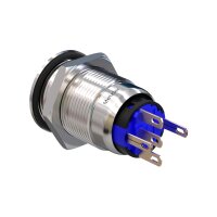 Metzler - Push button latching 19mm - LED Symbol Light 230 V Blue - IP67 IK10 - Stainless steel - Flat - Soldering contacts