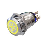 Metzler - Bouton poussoir maintenu 19mm - Symbole LED Lumière 230 V Jaune - IP67 IK10 - Acier inoxydable - Plat - Contacts de soudage