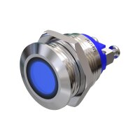 Metzler - Indicator Light 19mm - LED Illumination blue - IP67 IK10 - Stainless Steel - Flat - Screw Contacts