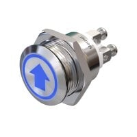 Metzler - Push button momentary 19mm - LED Symbol Arrow Blue - IP67 IK10 - Stainless steel - Flat - Screwed contacts