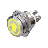 Metzler - Bouton poussoir momentané 19mm - Illumination annulaire LED Jaune - IP67 IK10 - Acier inoxydable - Plat - Contacts vissés