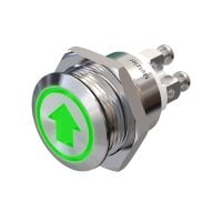 Metzler - Push button momentary 19mm - LED Symbol Arrow Green - IP67 IK10 - Stainless steel - Flat - Screwed contacts