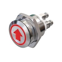 Metzler - Push button momentary 19mm - LED Symbol Arrow Red - IP67 IK10 - Stainless steel - Flat - Screwed contacts