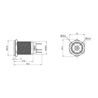 Metzler - Druckschalter 19mm - LED Symbol Power Rot - IP67 IK10 - Edelstahl - Flach - Lötkontakte