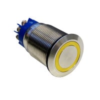 Metzler - Bouton poussoir momentané 19mm - Illumination annulaire LED Jaune - IP67 IK10 - Acier inoxydable - Plat -