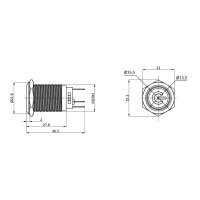 Metzler - Bouton poussoir momentané 19mm - Symbole LED Power Blanc - IP67 IK10 - Acier inoxydable - Plat - Contacts de soudage