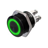 Metzler - Drucktaster 19mm - LED Ringbeleuchtung Grün - IP67 IK10 - Aluminium - Flach - Schraubkontakte