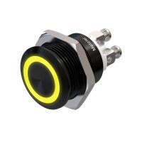 Metzler - Push button momentary 19mm - LED Circular Illumination Yellow - IP67 IK10 - Aluminium - Flat - Connection via soldering