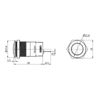 Metzler - Bouton poussoir maintenu 16mm - IP67 IK10 - Acier inoxydable - Bi-polaire - 0 - Contacts de soudage