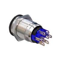 Metzler - Drucktaster 19mm - LED Ringbeleuchtung Blau - IP67 IK10 - Edelstahl - 2-polig - Flach - Lötkontakte
