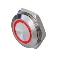 Metzler - Drucktaster 19mm - LED Ringbeleuchtung Rot - IP67 IK10 - Edelstahl - Flach - JST Kabelanschluss