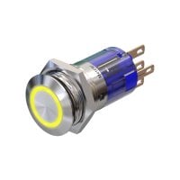 Metzler - Push button momentary 16mm - LED Circular Illumination 230 V Yellow - IP67 IK10 - Stainless steel - Flat - Soldering contacts
