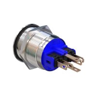 Metzler - Push button latching 22mm - LED Symbol Power Blue - IP67 IK10 - Stainless steel - Flat - Soldering contacts