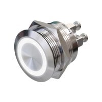 Metzler - Drucktaster 22mm - LED Ringbeleuchtung Weiß - IP67 IK10 - Edelstahl - Flach - Schraubkontakte