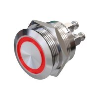 Metzler - Push button momentary 22mm - LED Circular Illumination Red - IP67 IK10 - Stainless steel - Flat - Screwed contacts