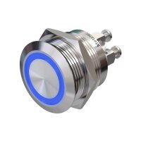 Metzler - Drucktaster 22mm - LED Ringbeleuchtung Blau - IP67 IK10 - Edelstahl - Flach - Schraubkontakte