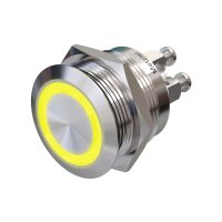 Metzler - Drucktaster 22mm - LED Ringbeleuchtung Gelb - IP67 IK10 - Edelstahl - Flach - Schraubkontakte