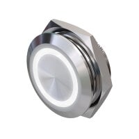 Metzler - Bouton poussoir momentané 22mm - Illumination annulaire LED Blanc - IP67 IK10 - Acier inoxydable - Plat - Contacts de soudage