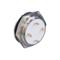 Metzler - Bouton poussoir momentané 22mm - Illumination annulaire LED Blanc - IP67 IK10 - Acier inoxydable - Plat - Contacts de soudage