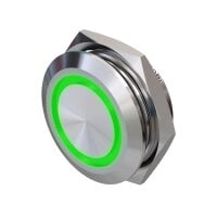 Metzler - Push button momentary 22mm - LED Circular Illumination Green - IP67 IK10 - Stainless steel - Flat - Soldering contacts