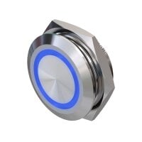 Metzler - Drucktaster 22mm - LED Ringbeleuchtung Blau - IP67 IK10 - Edelstahl - Flach - Lötkontakte