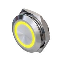 Metzler - Bouton poussoir momentané 22mm - Illumination annulaire LED Jaune - IP67 IK10 - Acier inoxydable - Plat - Contacts de soudage