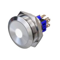 Metzler - Bouton poussoir momentané 30mm - Illumination ponctuelle LED Blanc - IP67 IK10 - Acier inoxydable - Bi-polaire - Plat - Contacts de soudage