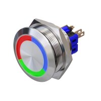 Metzler - Push button momentary 30mm - LED Circular Illumination RGB - IP67 IK10 - Stainless steel - Flat - Soldering contacts