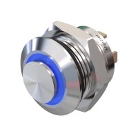Metzler - Drucktaster 12mm - LED Ringbeleuchtung Blau - IP67 IK10 - Edelstahl - Hervorstehend - Lötkontakte