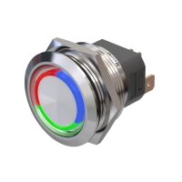 Metzler - Bouton poussoir momentané 25mm - Illumination annulaire LED RGB - IP67 IK10 - Acier inoxydable - Plat - Contacts de soudage