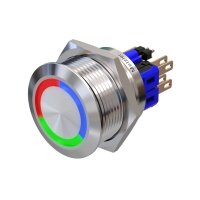 Metzler - Bouton poussoir momentané 25mm - Illumination annulaire LED RGB - IP67 IK10 - Aluminium - Plat - Connexion par soudage
