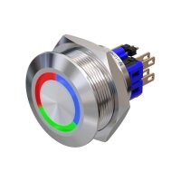 Metzler - Push button momentary 28mm - LED Circular Illumination RGB - IP67 IK10 - Stainless steel - Flat - Soldering contacts