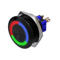 Metzler - Bouton poussoir momentané 30mm - Illumination annulaire LED RGB - IP67 IK10 - Aluminium - Plat - Connexion par soudage