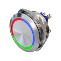 Metzler - Bouton poussoir momentané 40mm - Illumination annulaire LED RGB - IP67 IK10 - Acier inoxydable - Bi-polaire - Plat - Contacts de soudage