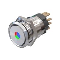 Metzler - Push button momentary 16mm - LED Circular Illumination RGB - IP67 IK10 - Stainless steel - Flat - Soldering contacts