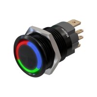Metzler - Druckschalter 16mm - LED Ringbeleuchtung RGB - IP67 IK10 - Aluminium - Flach - Lötanschluss
