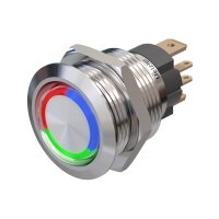 Metzler - Push button momentary 19mm - LED Circular Illumination RGB - IP67 IK10 - Stainless steel - Flat - Soldering contacts