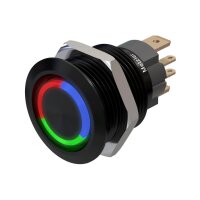 Metzler - Druckschalter 19mm - LED Ringbeleuchtung RGB - IP67 IK10 - Aluminium - Flach - Lötanschluss