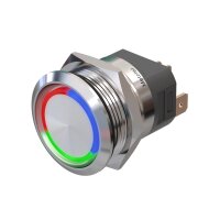Metzler - Bouton poussoir maintenu 22mm - Illumination annulaire LED RGB - IP67 IK10 - Acier inoxydable - Plat - Contacts de soudage