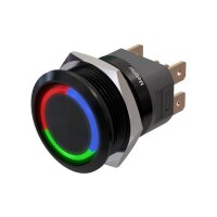 Metzler - Bouton poussoir momentané 22mm - Illumination annulaire LED RGB - IP67 IK10 - Aluminium - Plat - Connexion par soudage