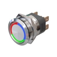 Metzler - Bouton poussoir momentané 22mm - Illumination annulaire LED RGB - IP67 IK10 - Acier inoxydable - Plat - Contacts de soudage