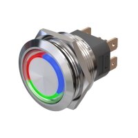 Metzler - Bouton poussoir maintenu 25mm - Illumination annulaire LED RGB - IP67 IK10 - Acier inoxydable - Plat - Contacts de soudage