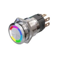 Metzler - Bouton poussoir maintenu 16mm - Illumination annulaire LED RGB - IP67 IK10 - Acier inoxydable - Plat - Contacts de soudage
