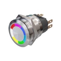 Metzler - Bouton poussoir momentané 22mm - Illumination annulaire LED RGB - IP67 IK10 - Acier inoxydable - Plat - Contacts de soudage