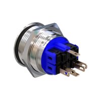 Metzler - Drucktaster 25mm - LED Ringbeleuchtung Blau - IP67 IK10 - Edelstahl - Flach - Lötkontakte