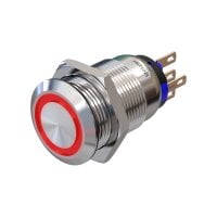 Metzler - Push button momentary 19mm - LED Circular Illumination Red - IP67 IK10 - Stainless steel - Flat - Soldering contacts