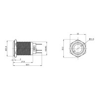 Metzler - Drucktaster 19mm - LED Ringbeleuchtung Rot - IP67 IK10 - Edelstahl - Flach - Lötkontakte
