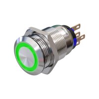 Metzler - Druckschalter 19mm - LED Ringbeleuchtung Grün - IP67 IK10 - Edelstahl - Flach - Lötkontakte