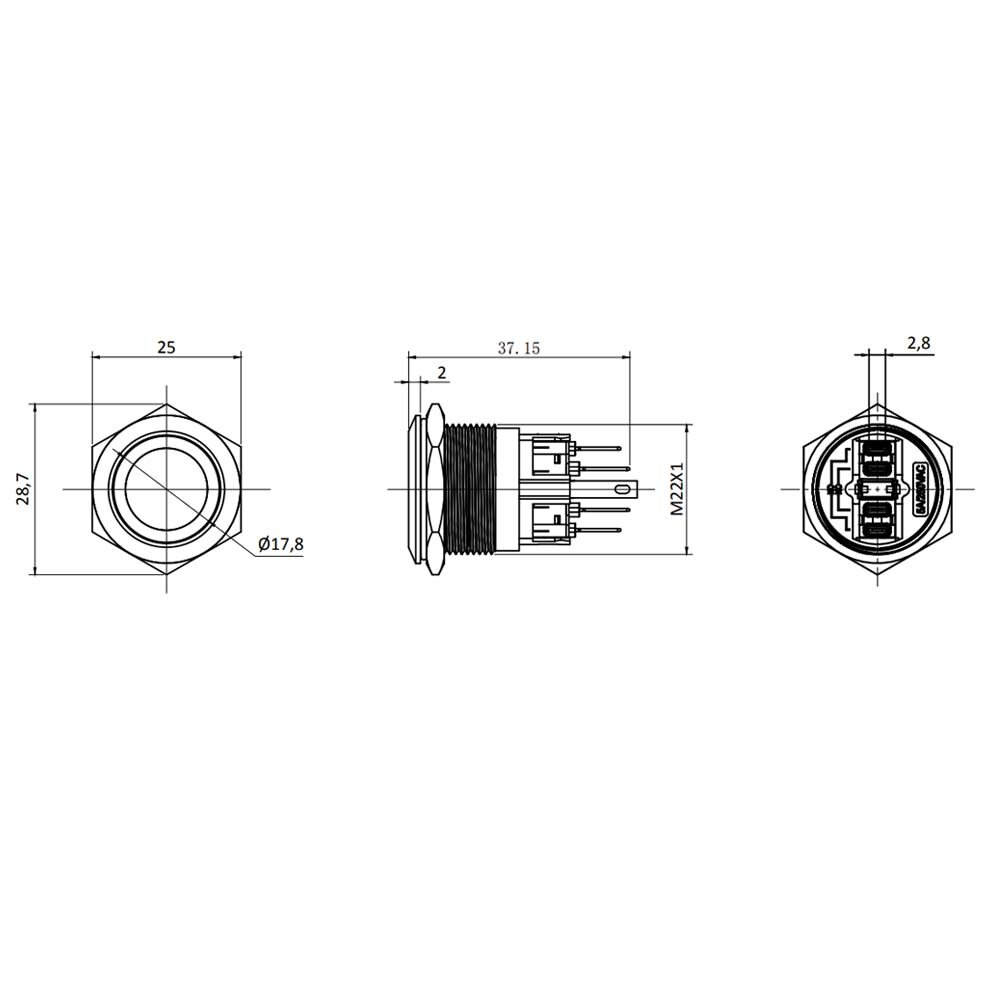 Metzler - Druckschalter 19mm - LED Ringbeleuchtung Weiß - IP67