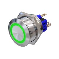 Metzler - Drucktaster 25mm - LED Ringbeleuchtung Grün - IP67 IK10 - Edelstahl - Flach - Lötkontakte